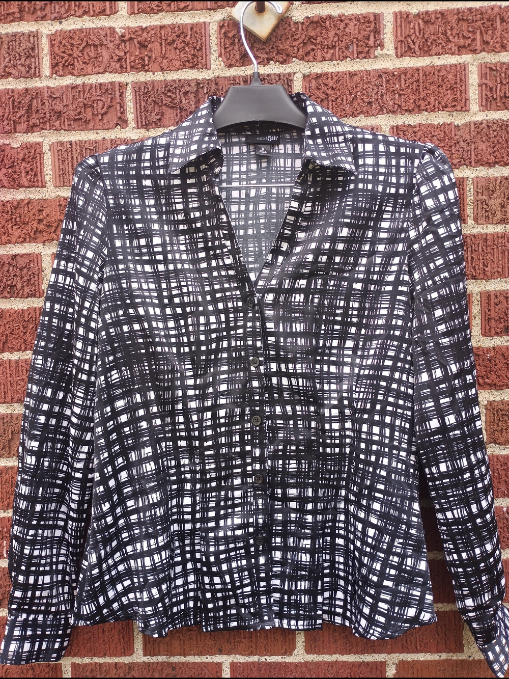 East 5th Abstract Square Open V-Neck Button Up Blouse